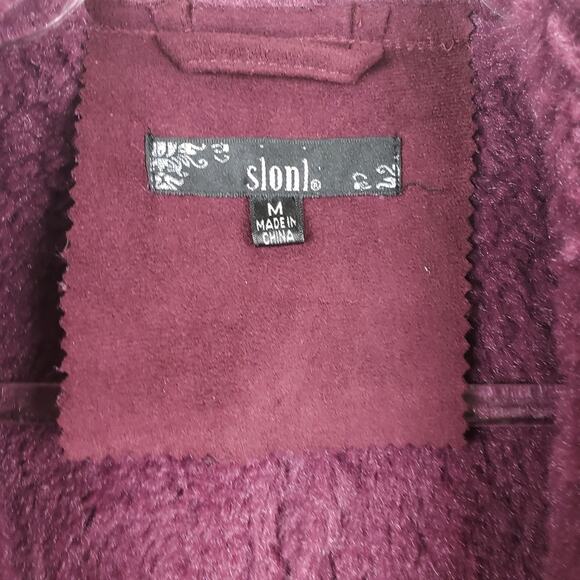 Sioni Hippie Chic Wine color Faux Suede Faux Shearling Fur Vest Size Medium - Picture 4 of 9